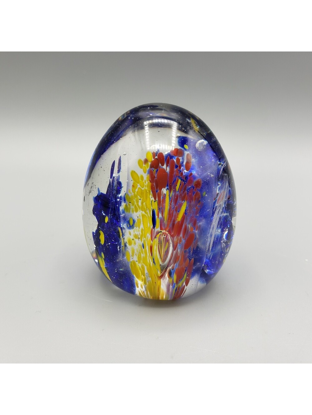 Art Glass Paperweight Oval Egg Shape with Firework Explosion Controlled Bubble